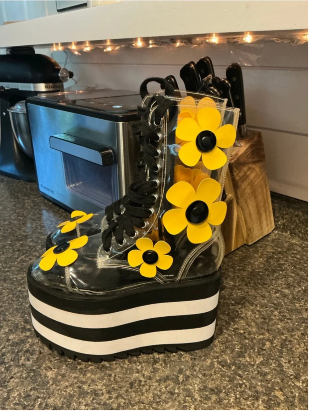 Dolls Kill Current Mood Wildflower Wonderland Clear Platform Combat Boots